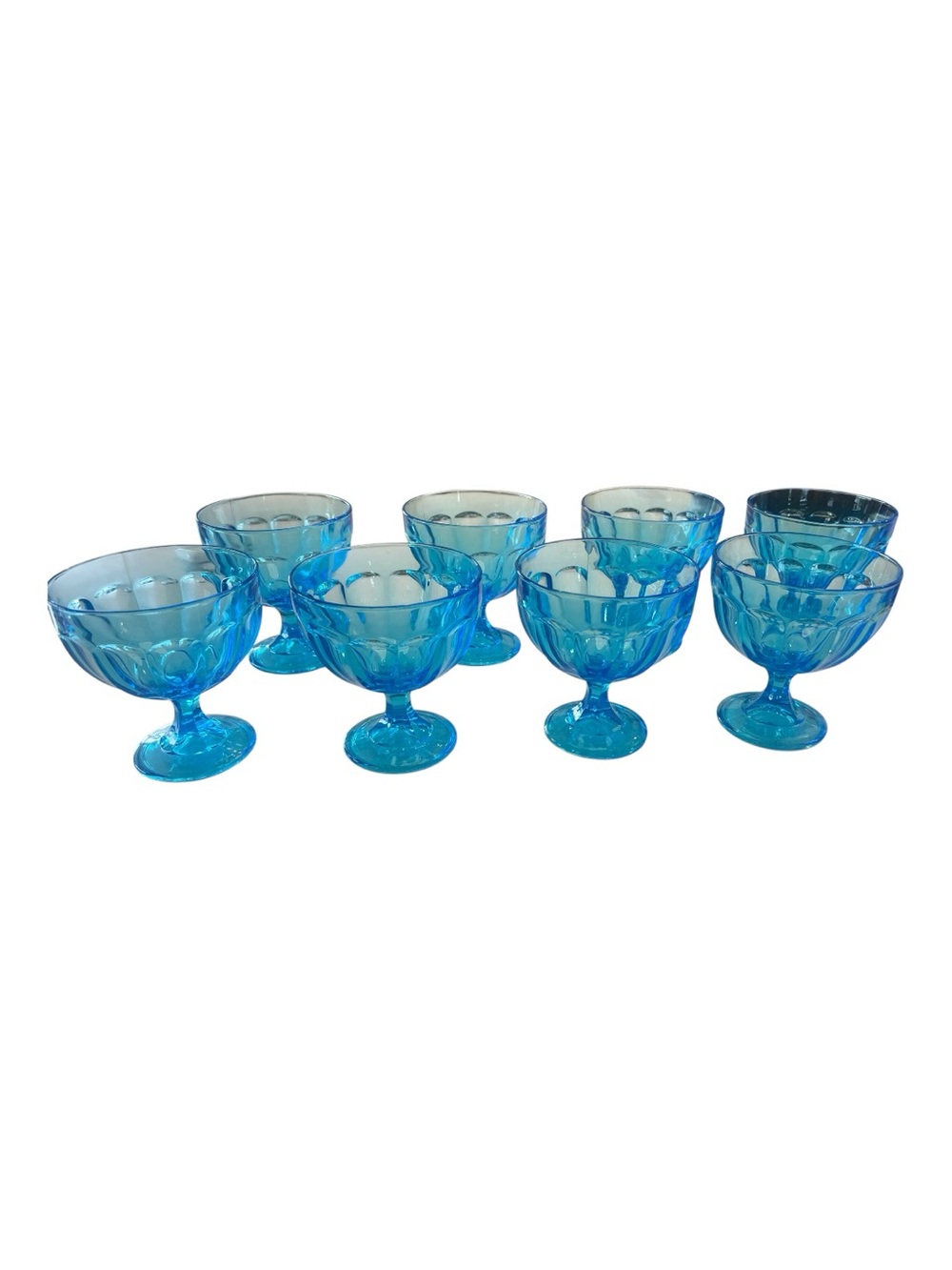 Vintage Fenton Colonial Blue Thumbprint Sherbet Glasses Set of 8 Dessert Cups